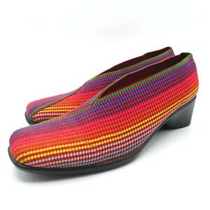 San Miguel Womens 7/7.5 US Rainbow Striped Stretch Slip On Square Toe Shoes Heel