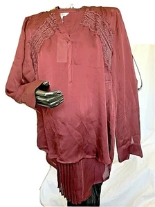 WITE Women’s Blouse Silk Crepe De Chine Plum V Nk H/Low Hem Pleatet Back Size 16 - Picture 1 of 6
