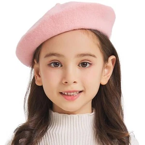 Wool Kids Beret Hat Girls Solid Color Artist French Beret Cap Pink - Picture 1 of 7