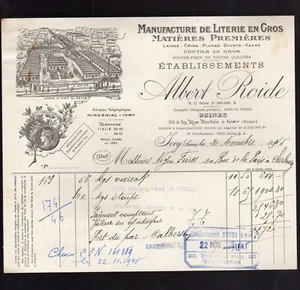 Facture 1945 Ets Albert Roide à Yvry sur Seine Manufacture de literie en gros - Imagen 1 de 1
