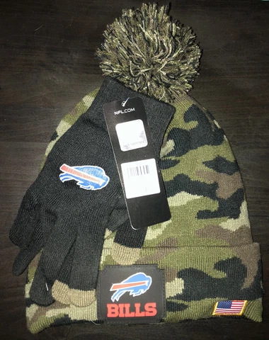 NFL Buffalo Bills Salute To Service Green Camo Beanie & Gloves Set MSRP $50 NEW Cover