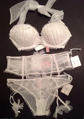 Victoria's Secret I Do Bridal Demi Push Up Bra Panty Set 4 pc White NWT Wedding - image 1 of 4