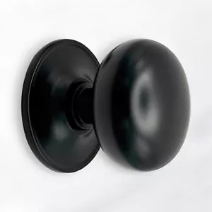 70mm Black Solid Brass Round Plain Cottage Centre Door Knob Pull Front Back - Picture 1 of 5