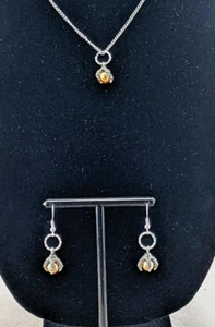 z53e Necklace & earrings Dragon Talon Claw w/ Gold ball silver chain jewelry set - Picture 1 of 5