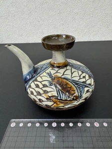 Japanese Ceramic Tokkuri – Fish Motif – Signed by Toei – Handmade Pottery 33 - Picture 1 of 4