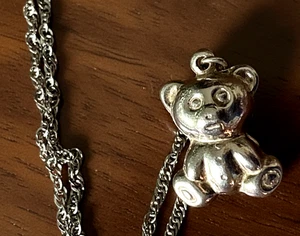 Vintage Pendant 925 Sterling Silver Teddy Bear Necklace zz - Picture 1 of 14