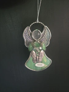 Ganz Stained Glass Angel Ornament Green with Butterfly 3" - Picture 1 of 7