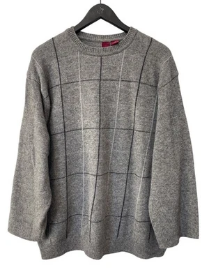 Y2K Vintage Merona Sweater Size XXL Crewneck Long Sleeve Windowpane Wool Gray - Image 1 of 4