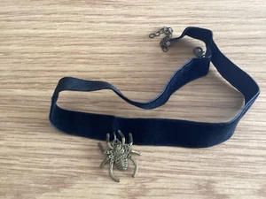Black Velvet Style Choker With Metal Spider Charm, Approx 15”VGC - Picture 1 of 1