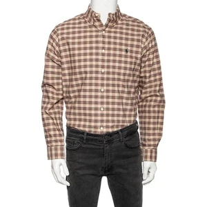 Ralph Lauren Beige Checkered Cotton Button Front Shirt M - Picture 1 of 7