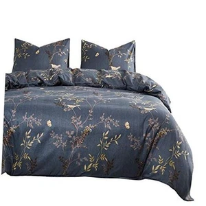- Gray Comforter Set, Birds Floral Flowers Leaves Queen Gray Bird Floral - Picture 1 of 6