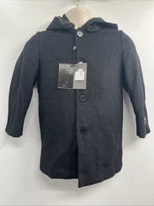 Franco Palino Boy's Button Up Hooded Black Long Wool Trench Coat Size 7 - Picture 1 of 13