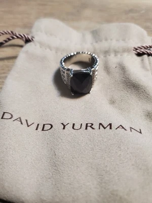 Anillo David Yurman de plata esterlina envoltura de cable de ónix negro y diamantes talla 7 Foto 1 de 4