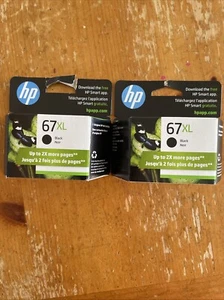 2 psc HP 67XL Oryginalne czarne wkłady atramentowe w małym uszkodzonym pudełku Exp 02/26 Nowe - Zdjęcie 1 z 2