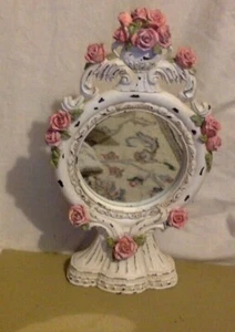 Vintage Standing Mirror. White & Pink Painted Wood. Early 1900's - Picture 1 of 6