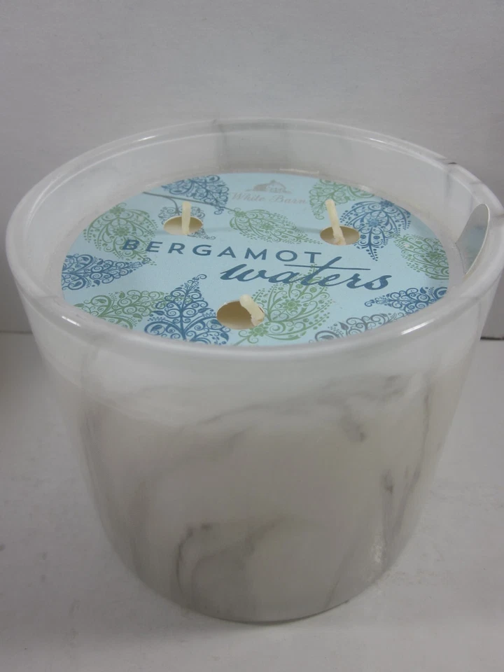 Bath & Body Works Bergamot Waters Marble Candle 13oz 3 Wick Large White Barn
