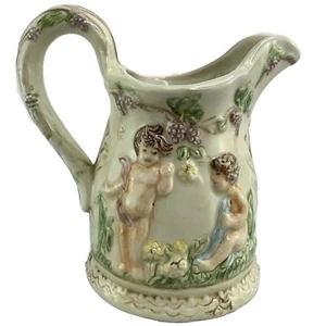 VTG Ceramic Pitcher Embossed Angels, Cherubs Grapevine Flowers 6” Tall c1979 - Picture 1 of 8