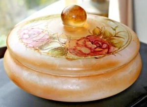 Cuenco y tapa de vidrio jaspeado italiano vintage pintado a mano Vetri D’Autore G. Butteri - Imagen 1 de 12