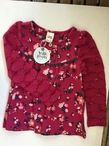 NWT Wild flowers clothing Co girls 4 pink floral lace long sleeve top Happy go - Picture 1 of 4