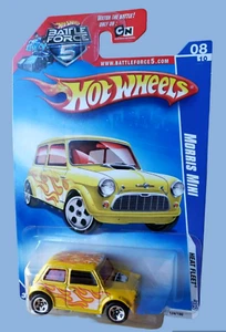 2009 Hot Wheels MORRIS MINI Heat Fleet '09 #8/10 Yellow Battle Force 5 #124 1:64 - Picture 1 of 11