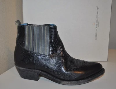 $1,060 GOLDEN GOOSE Crosby Chelsea Botín Negro/Gris Cuero 36-6 Foto 1 de 4