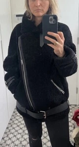Acne Studios Black Velocite Moto Sheepskin Leather Shearling Biker Jacket EU36 - Picture 1 of 5