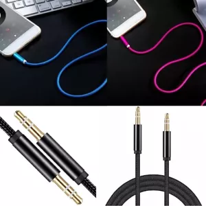 2x 3.5mm Braided Male to Male Stereo Audio AUX Cable Cord for PC iPod CAR iPhone - Picture 1 of 8