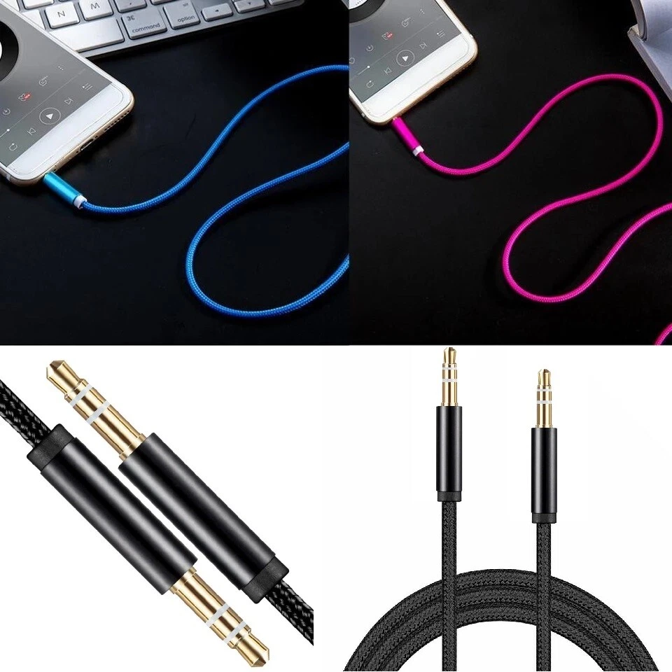 2x 3.5mm Braided Male to Male Stereo Audio AUX Cable Cord for PC iPod CAR iPhone - Image 1 of 4