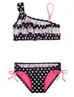 NWT Justice Girls Black White & Pink Polka Dot Ruffle Bikini Swimsuit 12 NEW