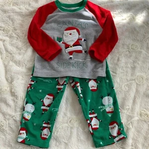 Juego de pijama polar de Navidad Carters rojo verde niños 2T - Imagen 1 de 6