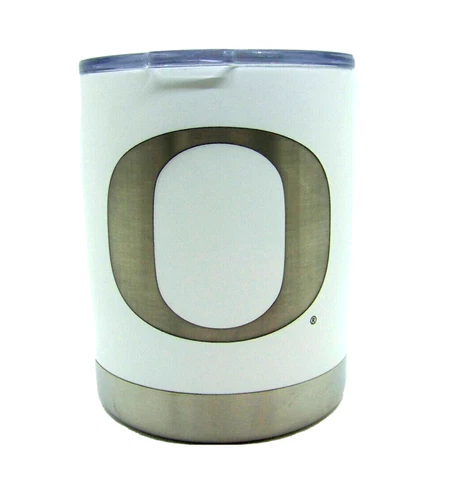Oregon Ducks Etched Logo Stainless Steel Lowball Whisky Rocks Tumbler 12oz White Cover