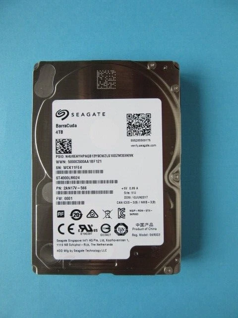 Seagate 4TB 14mm ST4000LM024 2AN17V-566 0001 2.5" HDD June 2017 China WU WCK - Image 1 of 4