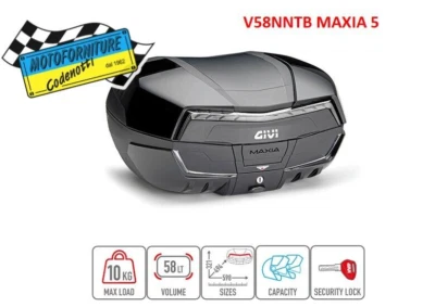 Valigia/Bauletto GIVI V58NNTB V58 MAXIA5 TECH Nera Con Catadiottro Trasparente - Imagen 1 de 4