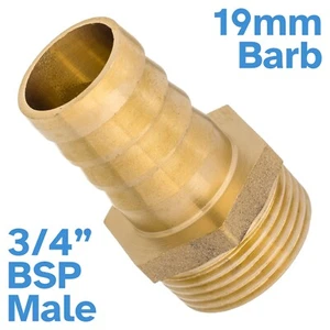 Brass 19mm Barb Hose To 3/4" BSP Male Straight Threaded Standard Pipe Fitting - Picture 1 of 3