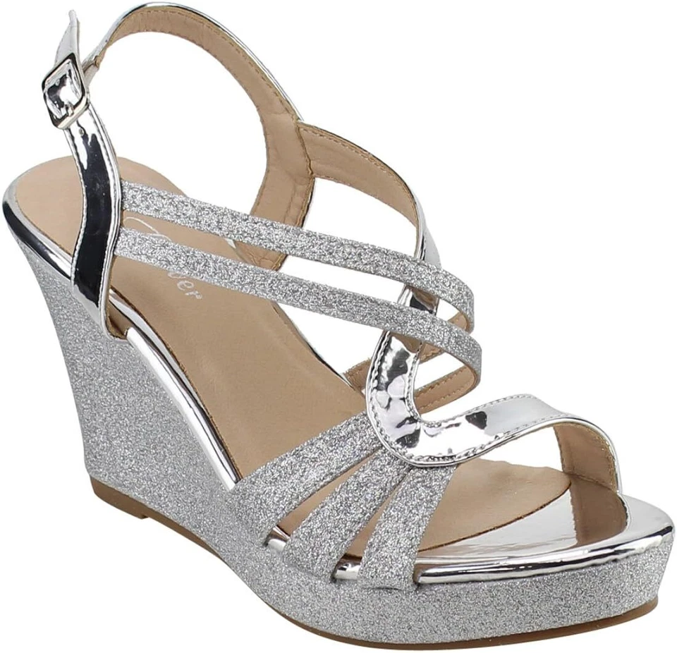 Sandalias de plataforma Forever Glitter envueltas en tiras al tobillo tacón de cuña Happy-09 Foto 1 de 1