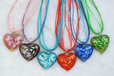 Wholesale lots 6pcs Heart Flower In Lampwork Glass Pendants Silk Necklace