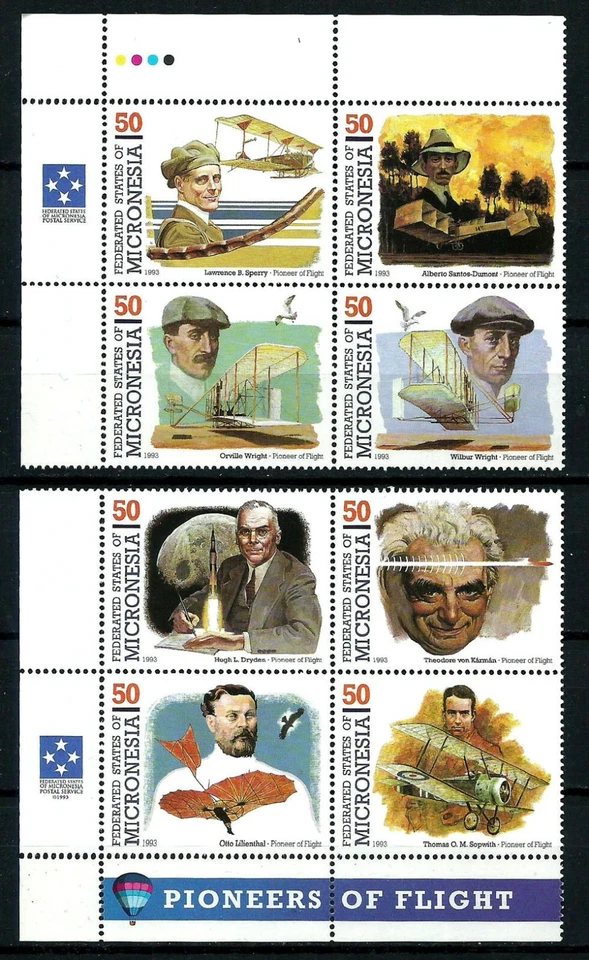 MICRONESIA, SCOTT # 178, MNH SET OF 8 STAMPS - PIONEERS OF FLIGHT, YEAR 1993 - Image 1 of 1