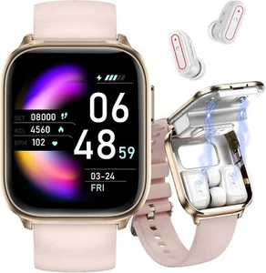 2 in 1 Smart Watch With Earbuds Men/Women Smartwatch Wireless Bluetooth Headset - Picture 1 of 24