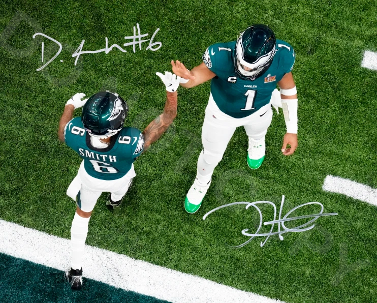 Autógrafo Jalen Hurts Devonta Smith 8x10 Eagles reimpressão foto campeões autografado - Imagem 1 de 1