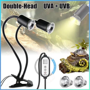 Reptile Heat Lamp Turtle Lizard 2 Bulb Adjustable Basking Heating Lamp with Clip - Picture 1 of 13