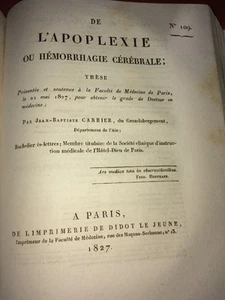 DE L'APOPLEXIE ou HÉMORRAGIE CÉRÉBRALE, 1827. - Picture 1 of 2