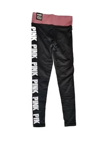 Victoria's Secret PINK Logo Yoga Flat Cotton Legging Black X-Small NWT - Picture 1 of 5