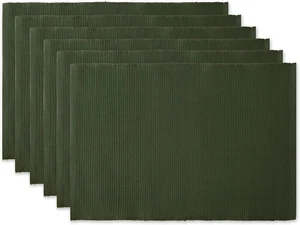 Basic Everyday Ribbed Tabletop 100% Cotton, Placemat Set, 13X19, Dark Green, 6 P - Picture 1 of 12