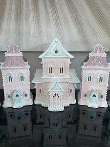 New Pink & Blue Gorgeous HomeGoods Gingerbread House 3 Piece Set Christmas Decor - Picture 1 of 4
