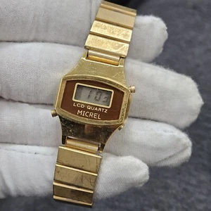 Vintage Micrel Womens LCD Digital Wrist Watch Quartz New Battery Gold Tone - Picture 1 of 6