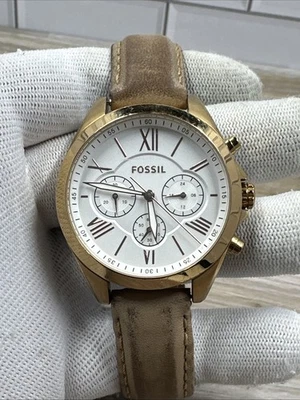 Fossil chronograph Roman numeral white Dial BQ1751 Rose Gold Tone Beige Band   - Image 1 of 4