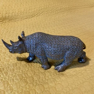 Mid-Century Rhino Sculpture Blue and Silver coloring-with patterned body- Unique - Picture 1 of 14