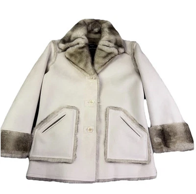Vintage Dennis Basso Coat Women Extra Small White Faux Fur Trim Winter Jacket - Image 1 of 4
