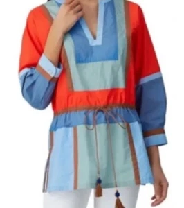 Túnica Tory Burch Colorblock Popelina Mujer Talla 12 Pullover Ligero Boho - Imagen 1 de 10