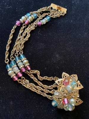 复古早期 Miriam Haskell 串珠手链 带花卉闭合 C1930 年代 Ex.Con — 第 1/4 张图片